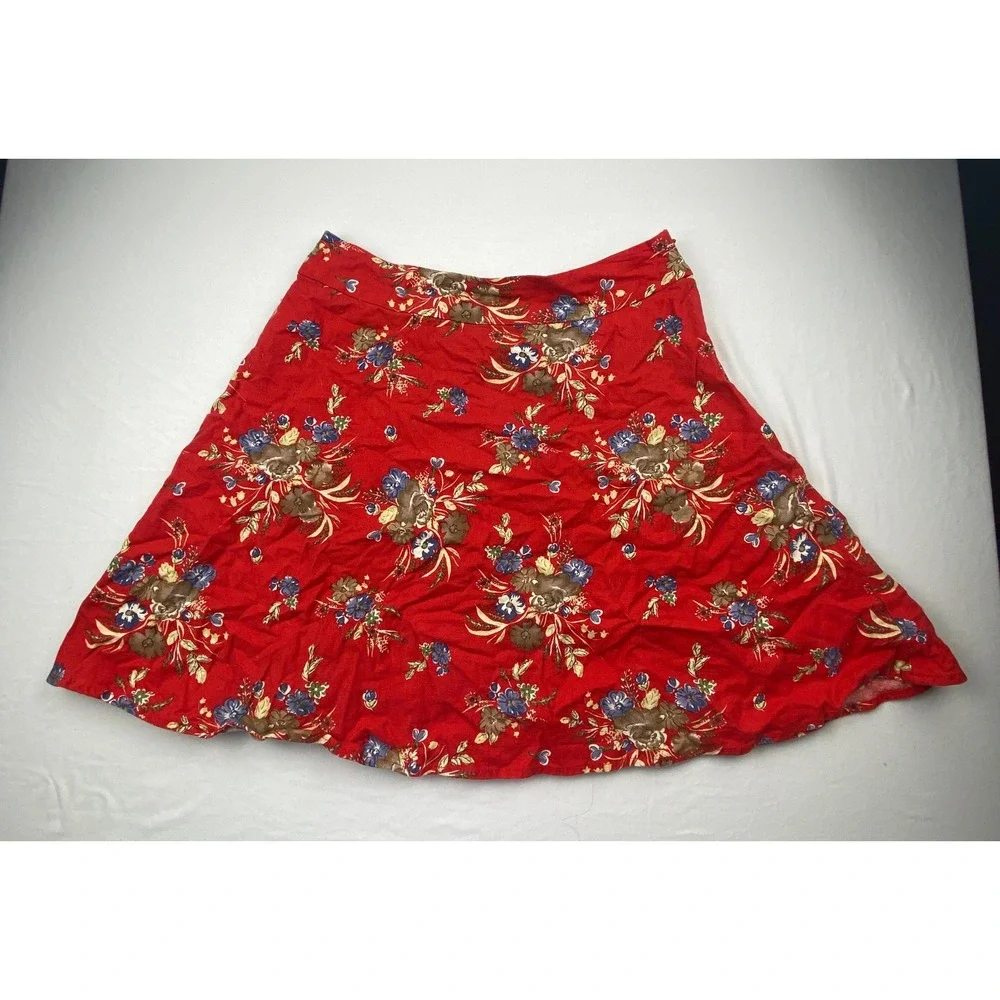 Forever 21 Red Floral Cotton Mini Skirt XS A-Line Side Zip Lined Casual Summer
